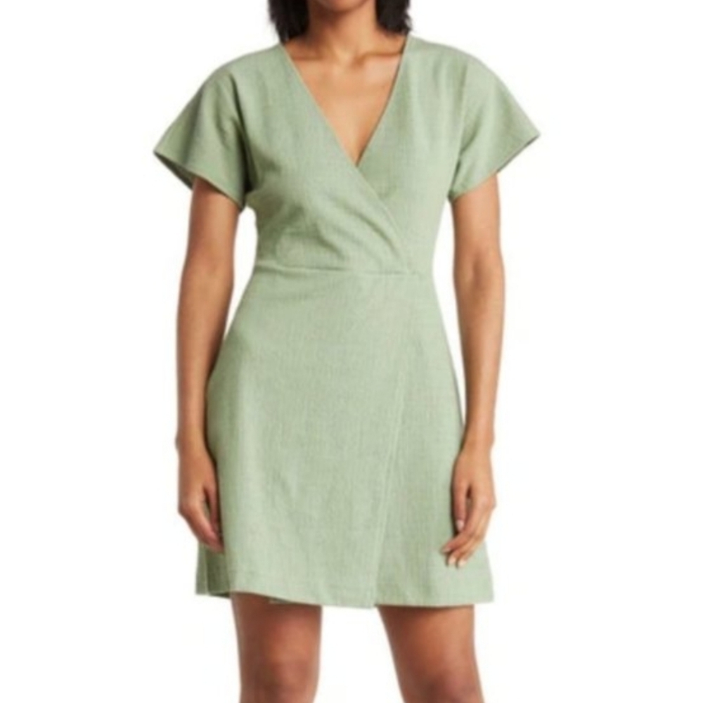 Madewell Light Sage Green Wrap-Front Short Dress